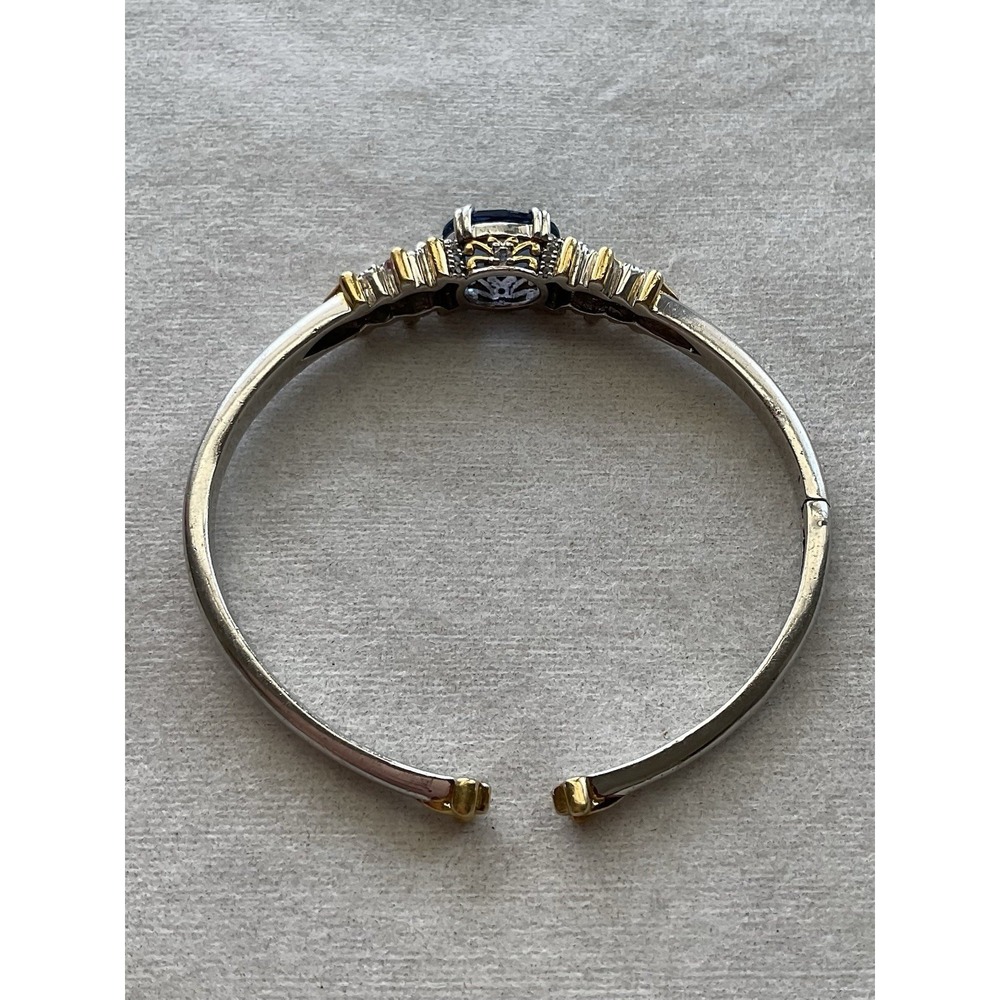 925 sterling silver two-tone Hinged Bangle Bracelet Vintage Estate Jewelry - Picture 4 of 9